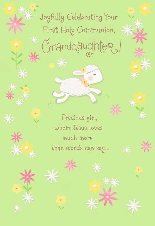 Little Lamb First Holy Communion Card for Granddaughter, , large image number 1
