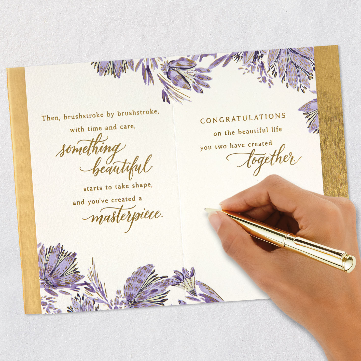 Gold and Purple Painted Flowers Anniversary Card  image number 7
