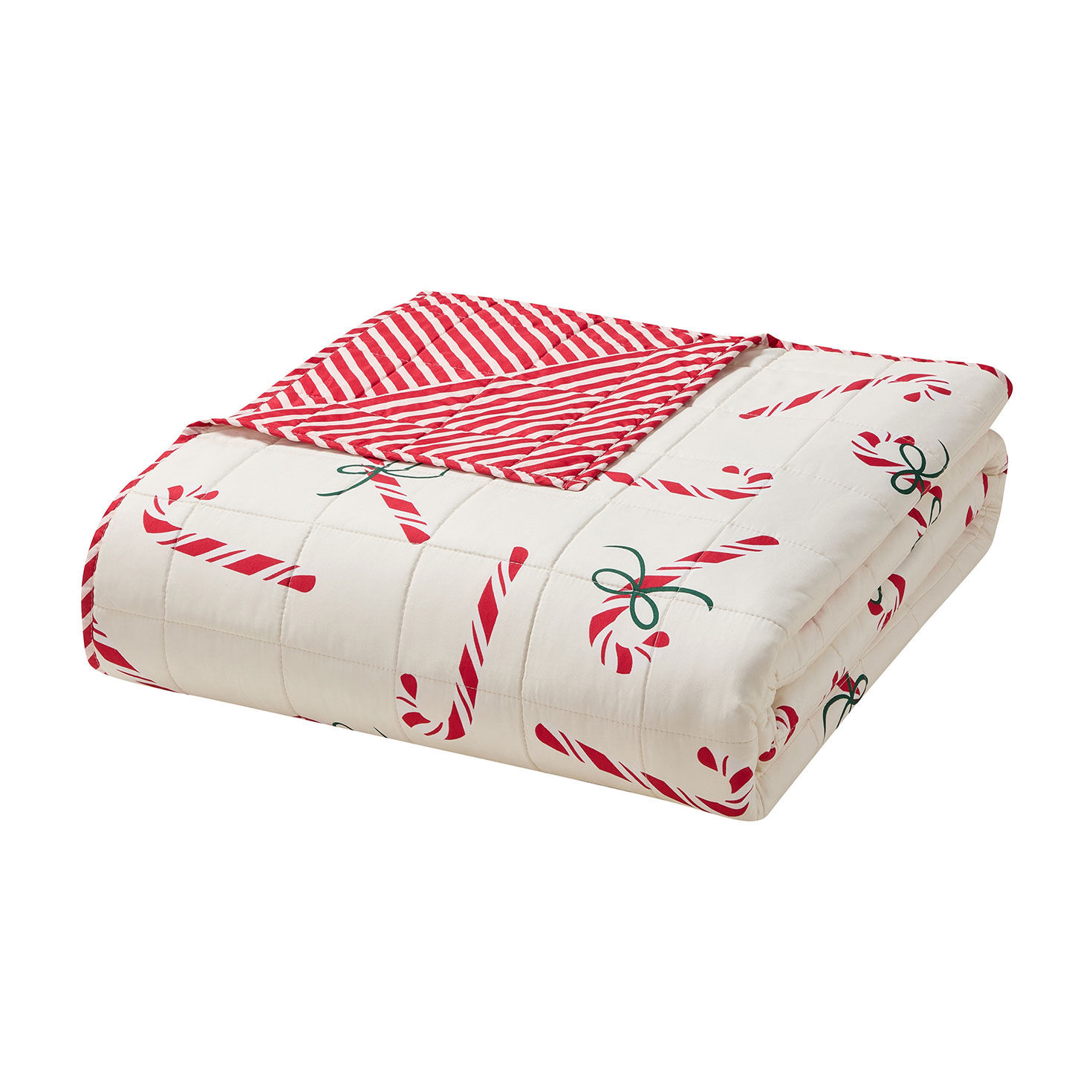 Hallmark Holiday-Candycanes Reversible 3Pc. Quilt Set front folded image number 2