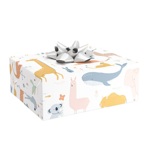 Pastel Animals on White Wrapping Paper, 25 sq. ft., 
