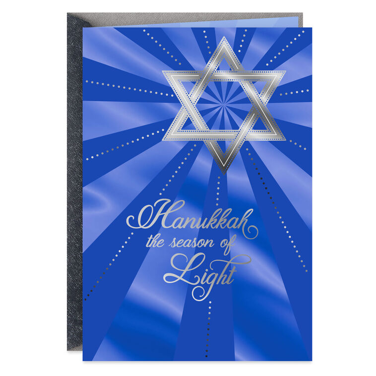 Radiant Silver and Blue Star of David Hanukkah Card Card Front image number 1