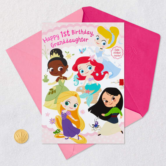 Disney Princess 1st Birthday Card for Granddaughter With Sticker, , large image number 6