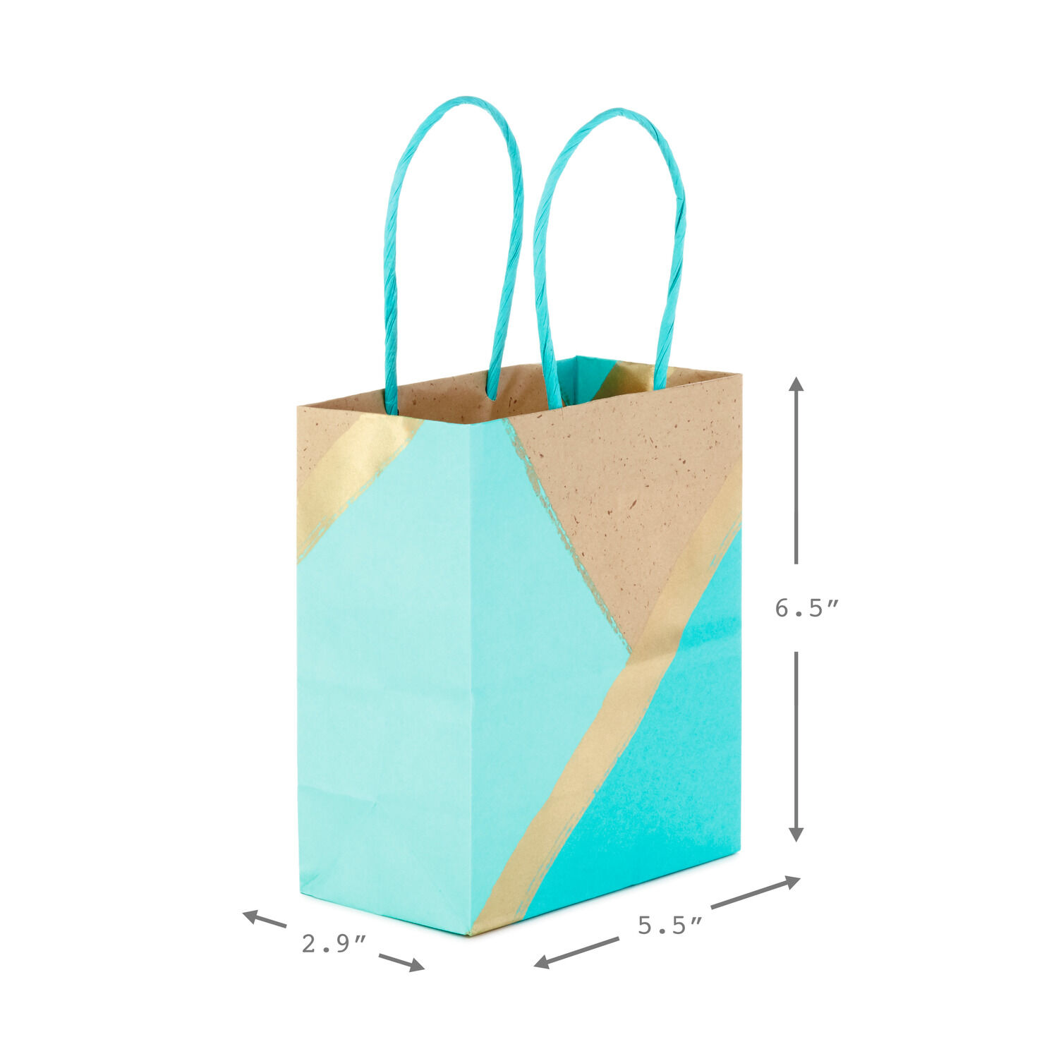 6.5" Turquoise and Kraft Paper 8-Pack Gift Bags, , large image number 3