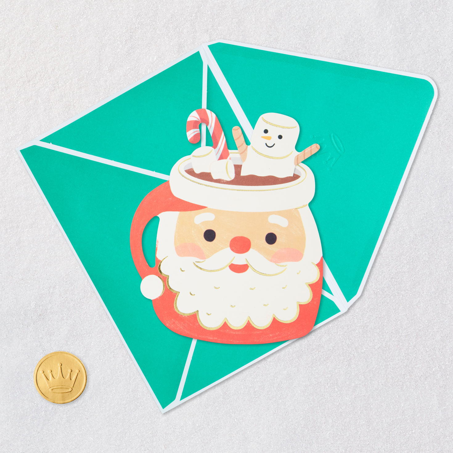 Marshmallows in Cocoa Mug Christmas Card Card Front with Envelope and Gold Seal image number 6