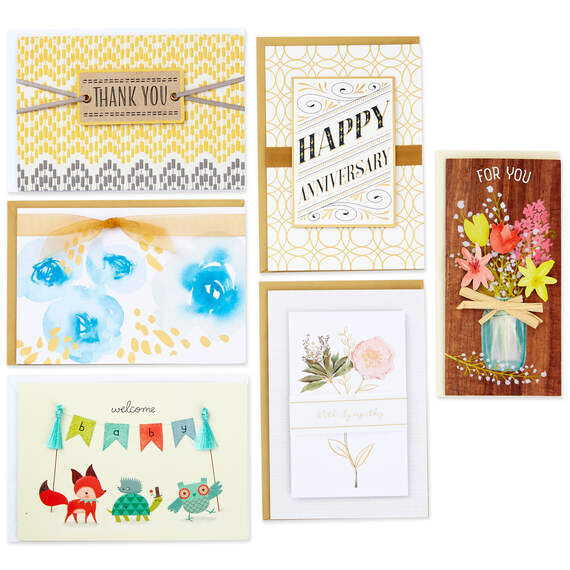Premium Assorted Handmade All-Occasion Cards in Leaf Print Organizer, Box  of 24 - Boxed Cards