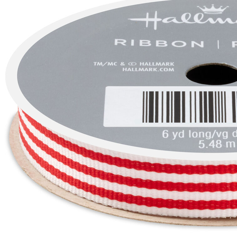 Red and White Striped Holiday Ribbon closeup view image number 3