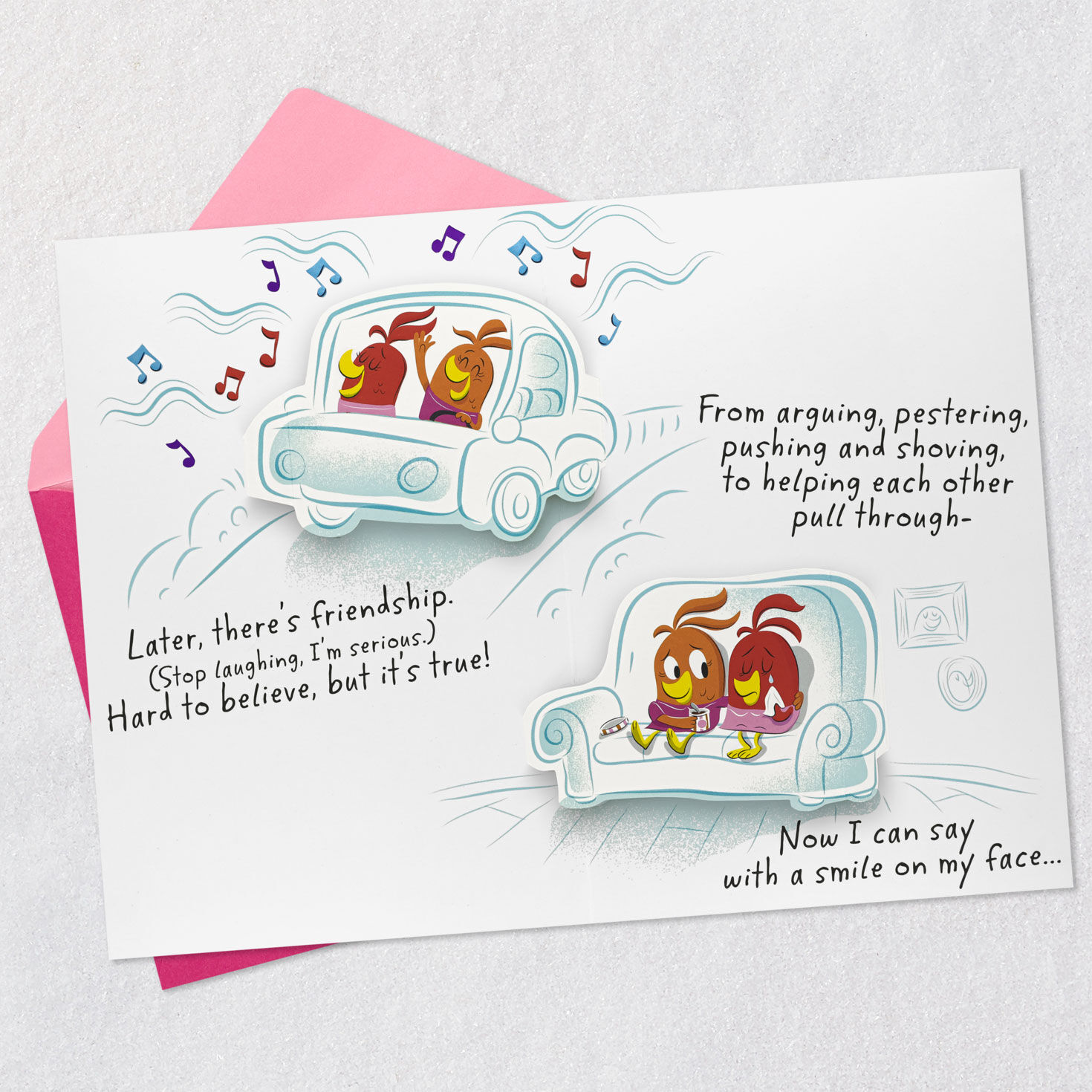 Cartoon Birds Birthday Card for Sister Open card with envelope image number 2