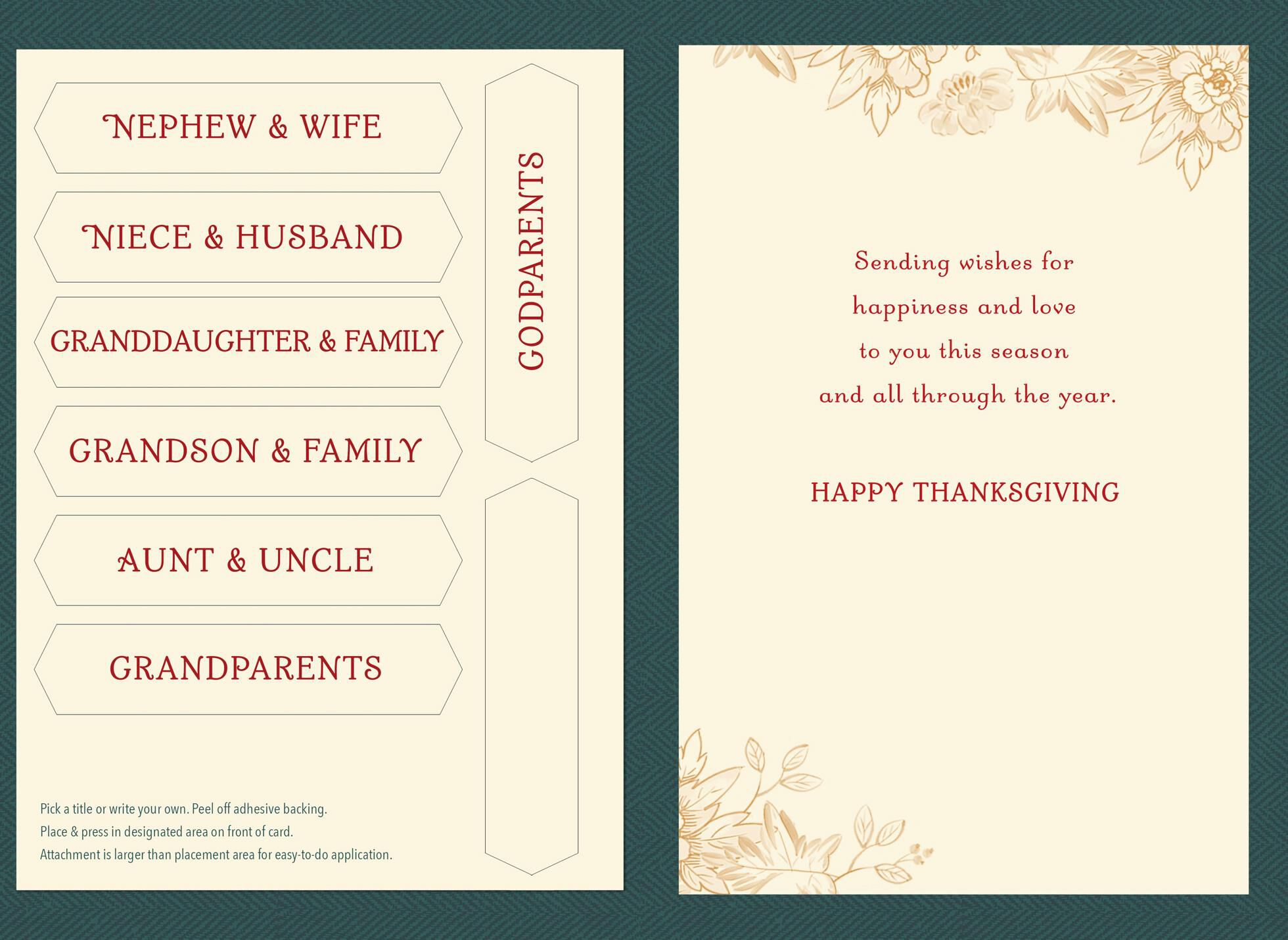 Green and Gold Thanksgiving Card With Customizable Relative Stickers