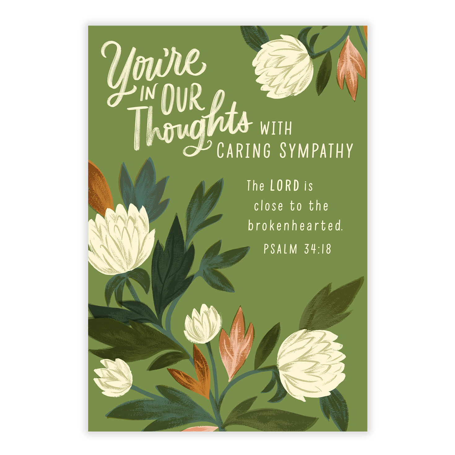 White Flowers on Green Personalized Sympathy Card front image number 2