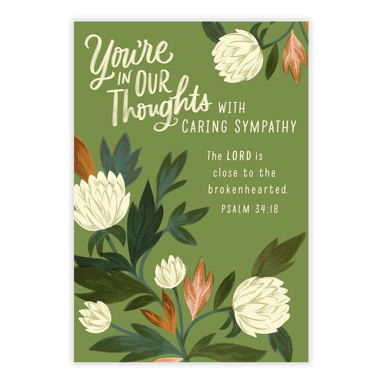 White Flowers on Green Personalized Sympathy Card front image number 2