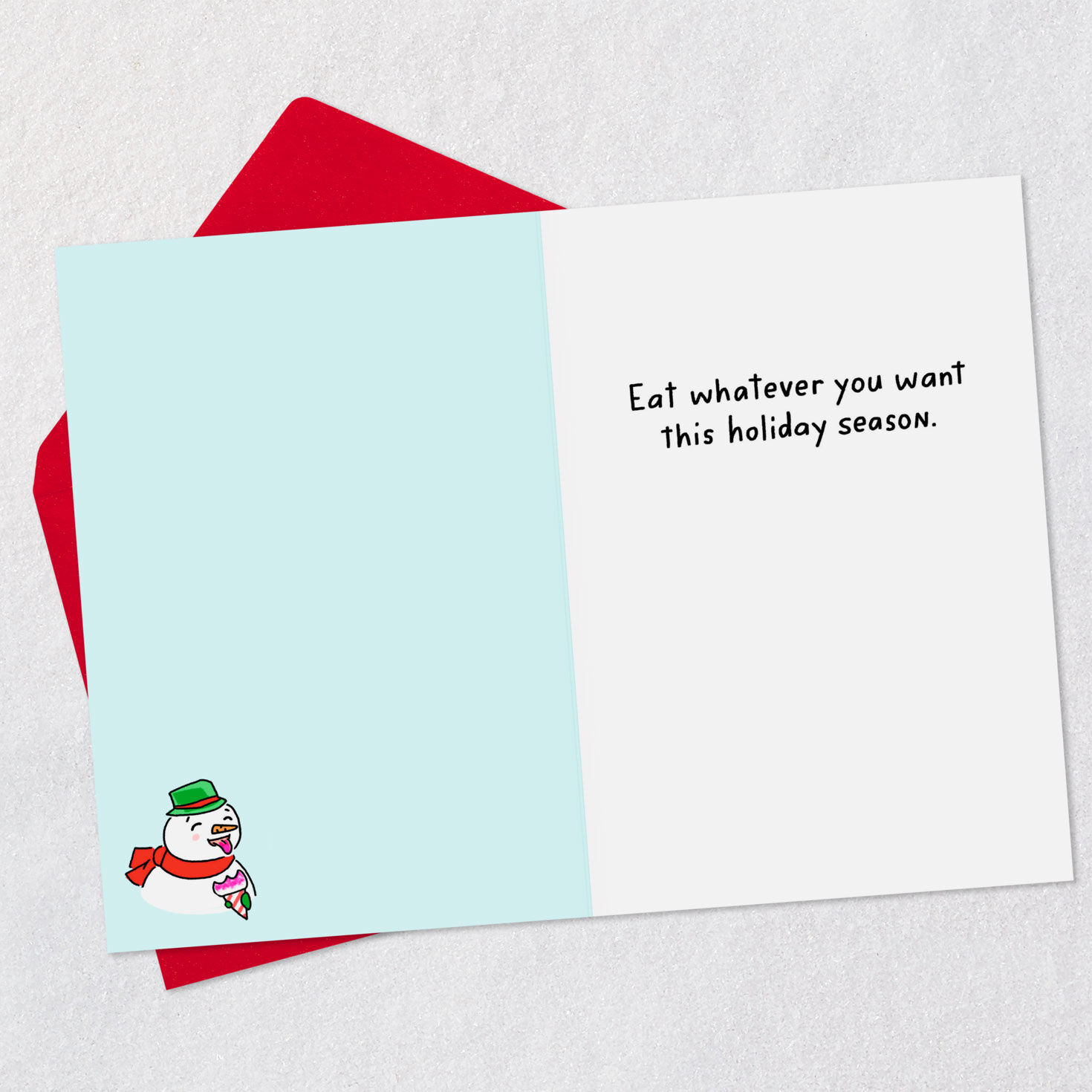 Snowman Eating Snow Cone Funny Christmas Card Open card with envelope image number 3