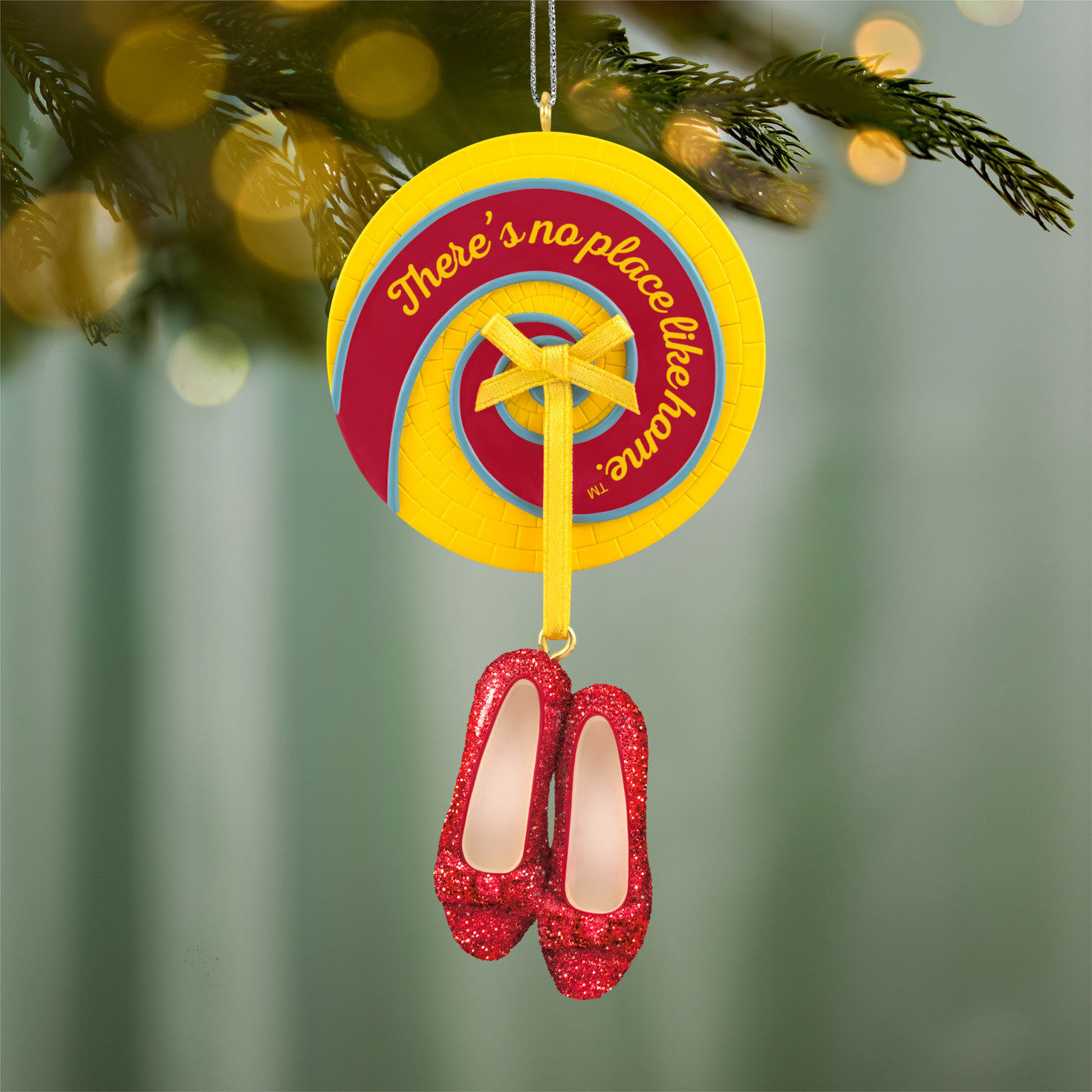 Red Shoes Yellow Brick Circle Keepsake Ornament Hanging on tree image number 2