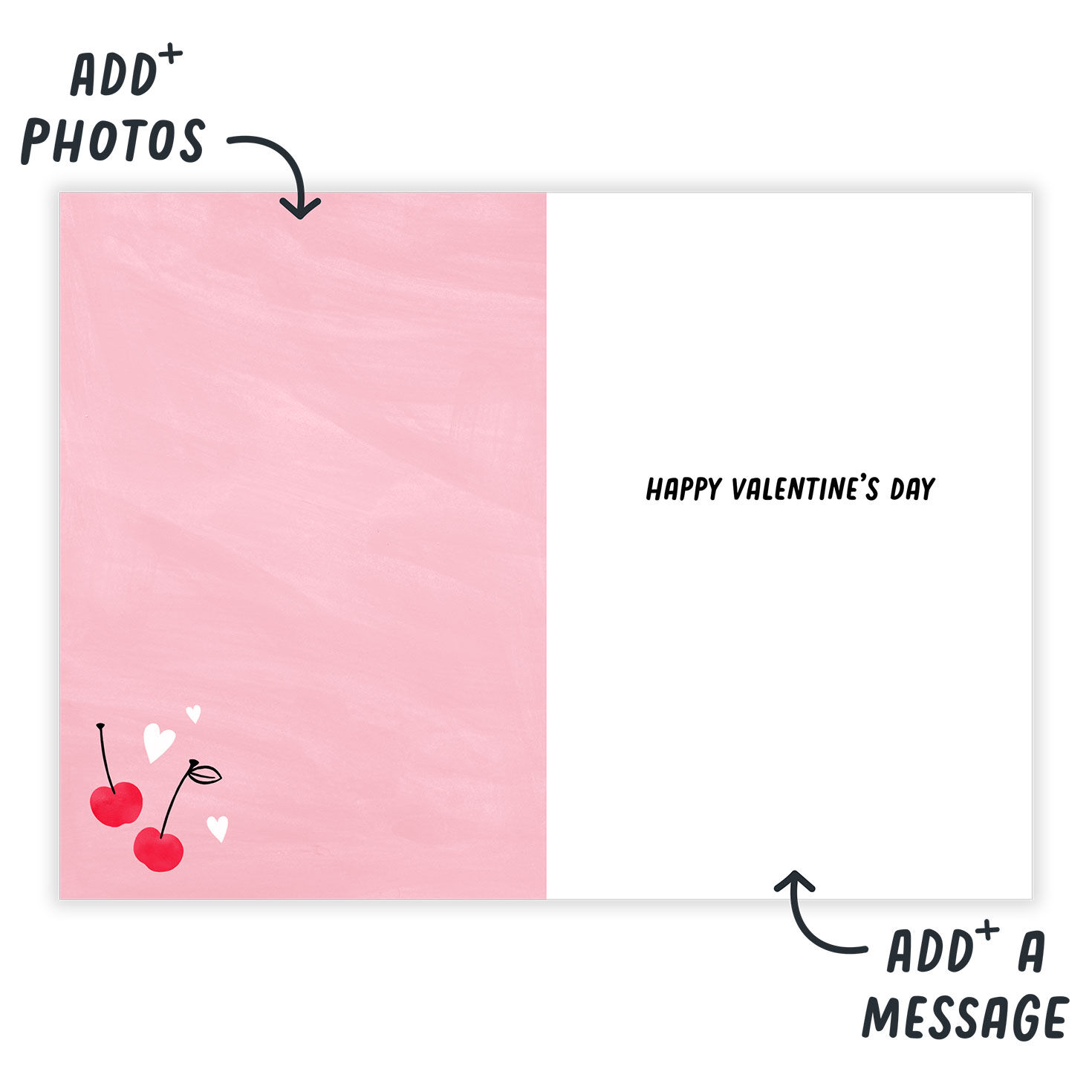 Cherries on Pink Personalized Valentine's Day Card Open Card indicating personalization image number 3