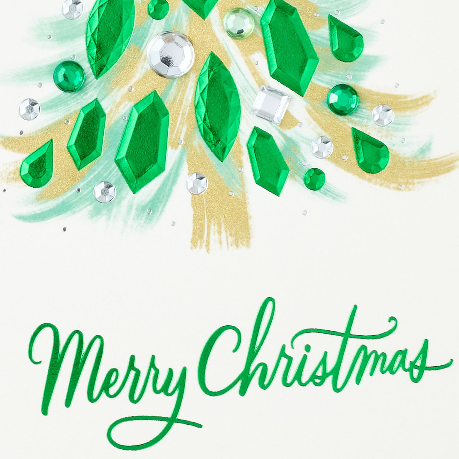 Green and Gold Jeweled Christmas Tree Card Open card with envelope image number 4