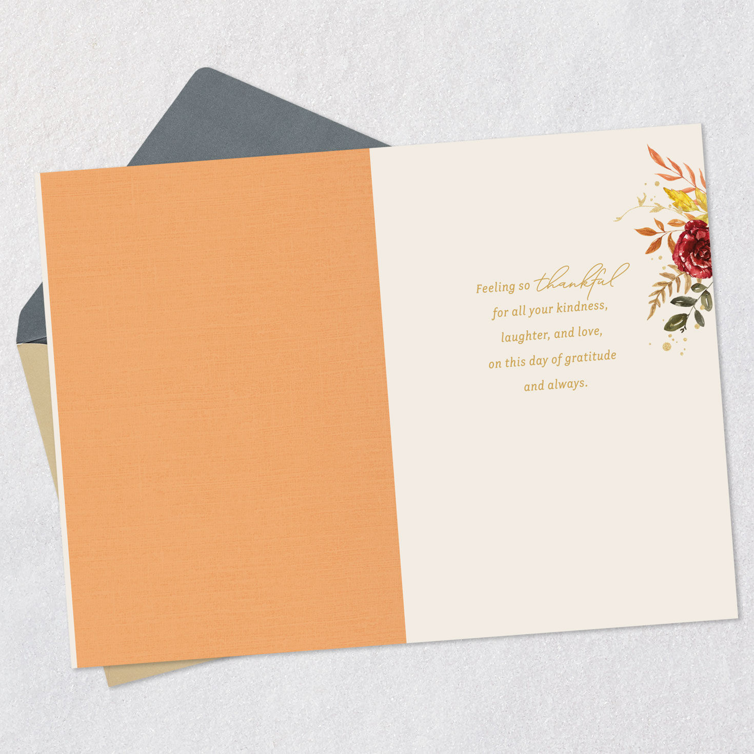 Red and Yellow Autumn Florals Thanksgiving Card for Aunt Open card with envelope image number 3