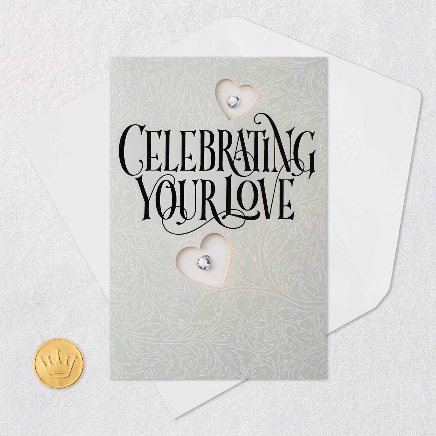 Silver and Black Wedding Card Card Front with Envelope and Gold Seal image number 6