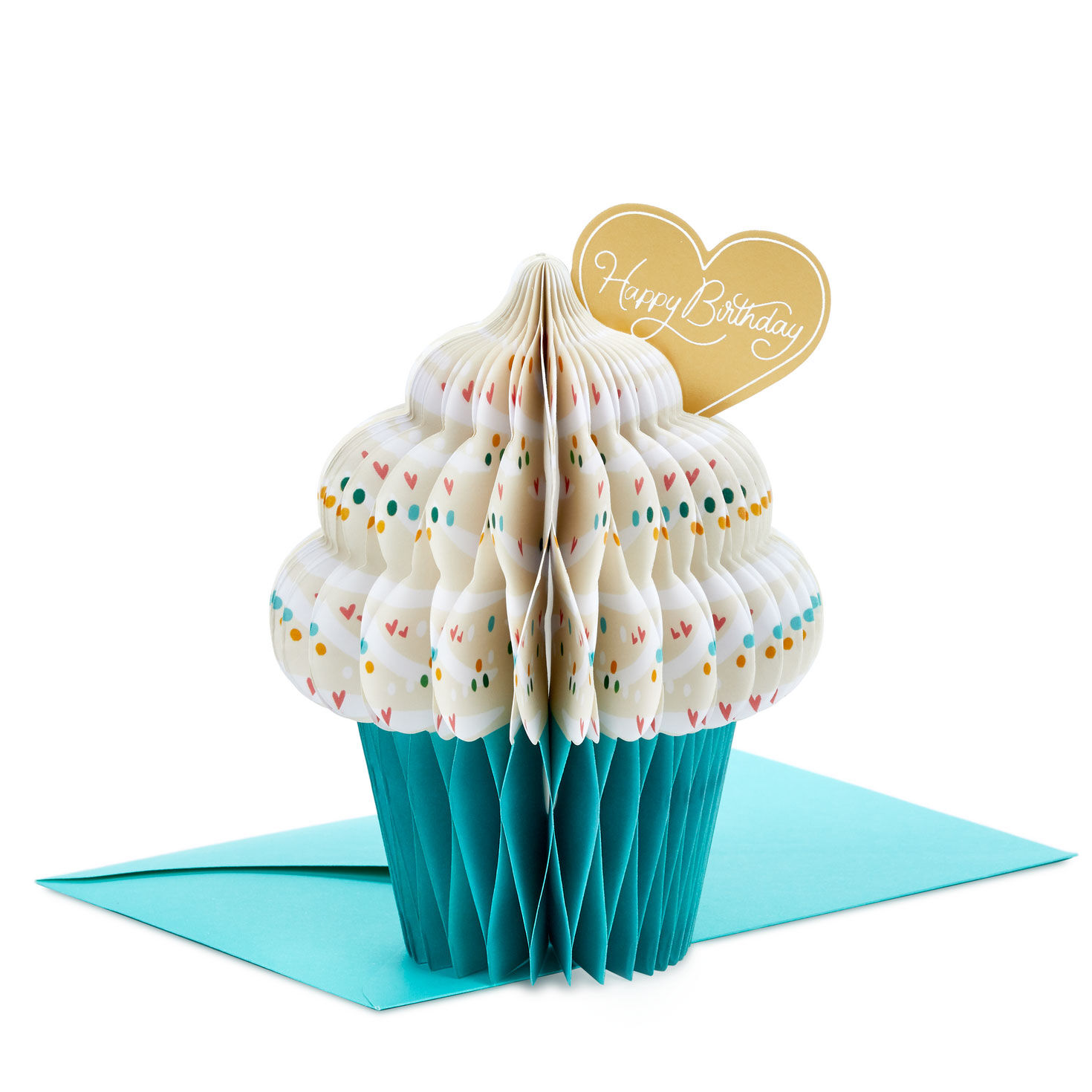 Love to Love You Cupcake With Heart Honeycomb 3D Pop-Up Romantic Birthday Card