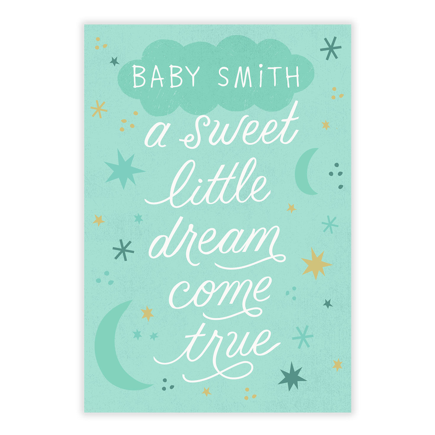 Personalized Moon and Stars on Teal New Baby Card  image number 2