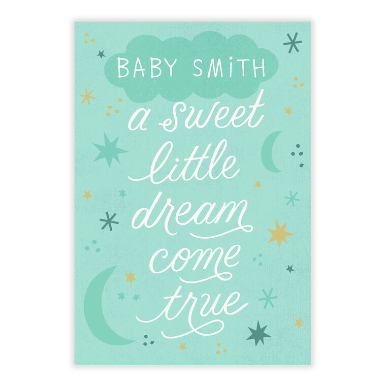 Personalized Moon and Stars on Teal New Baby Card  image number 2