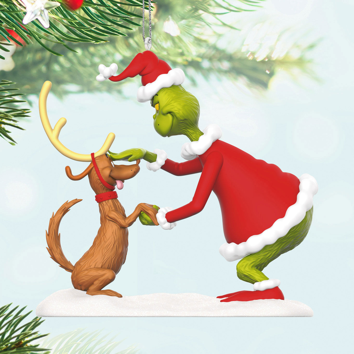 Grinch and Max the Dog Keepsake Ornament hanging on tree image number 2