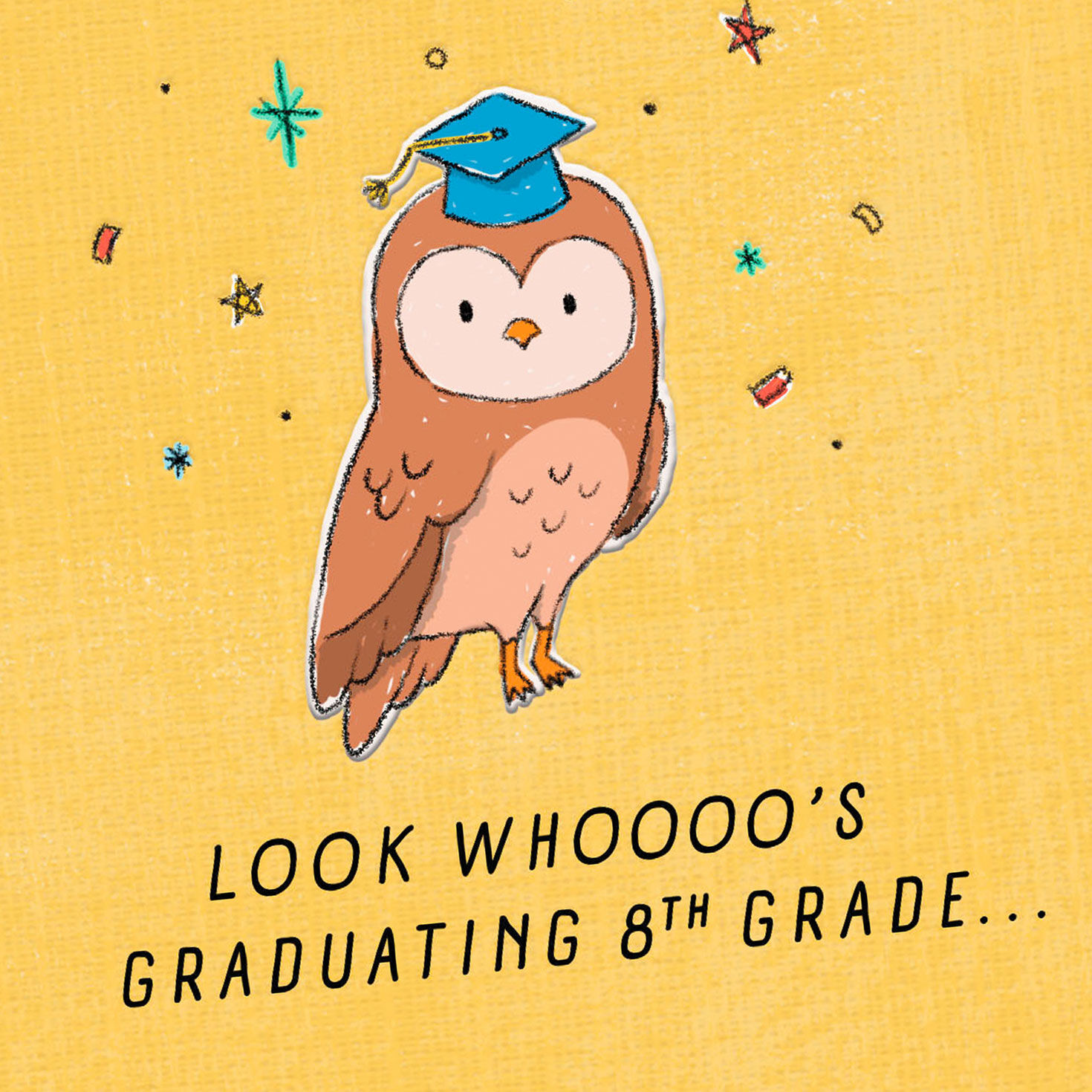 Owl in Mortarboard Cap 8th Grade Graduation Card Card Front Detail image number 4