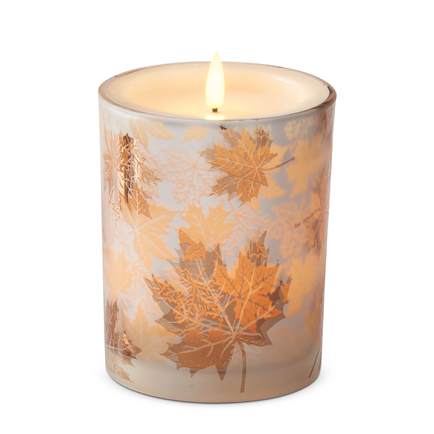 K&K Interiors Fall Leaves Glass Jar LED Candle, 5.75"