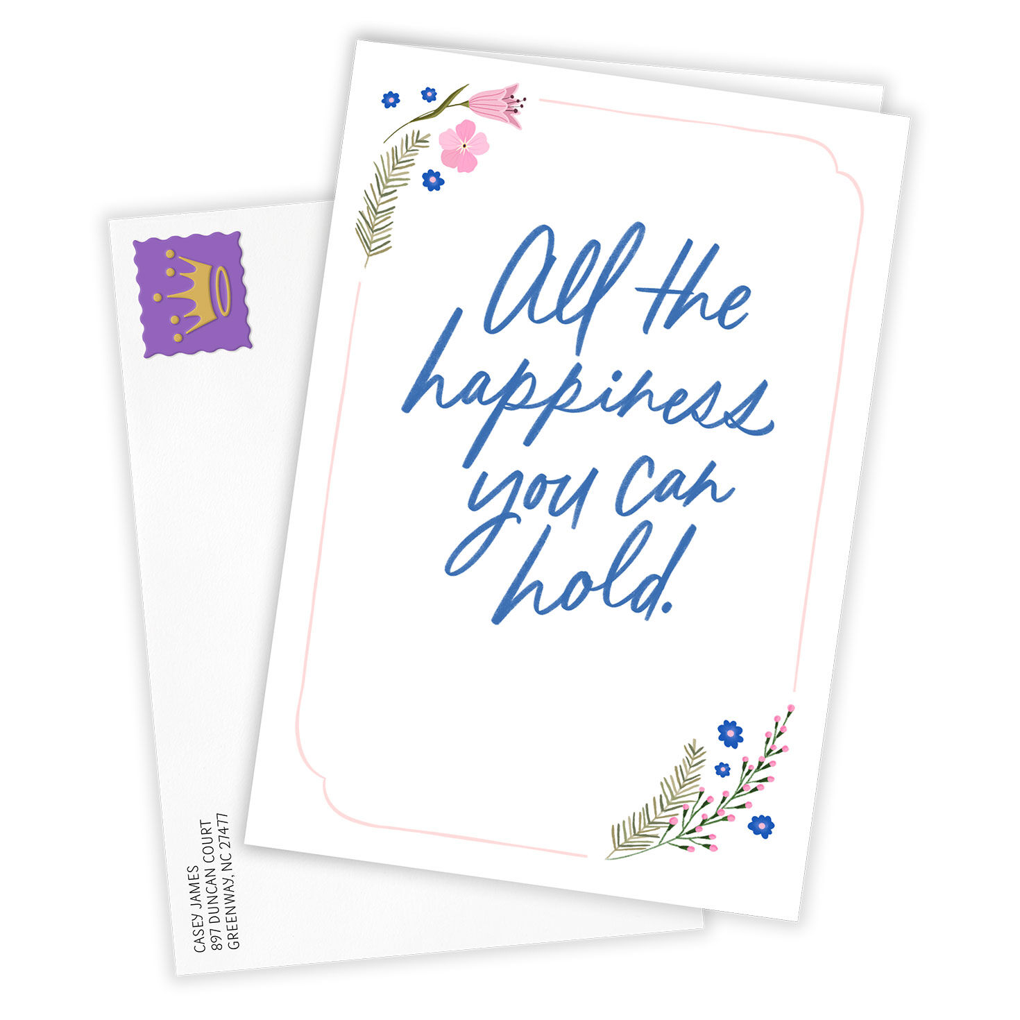 Blue Script Simple Flowers Personalized Birthday Card Card Front with Envelope image number 2