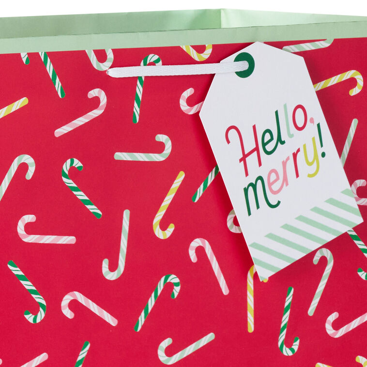 Candy Canes on Red Extra-Deep Christmas Gift Bag Handle Detail image number 4