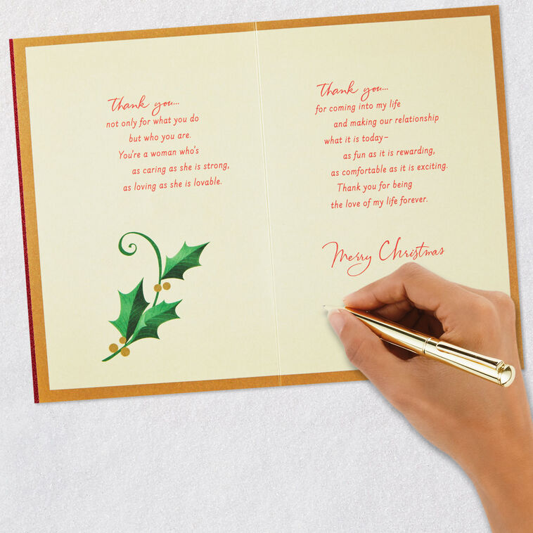 Gold Poinsettia Romantic Christmas Card for Her signing card image number 7