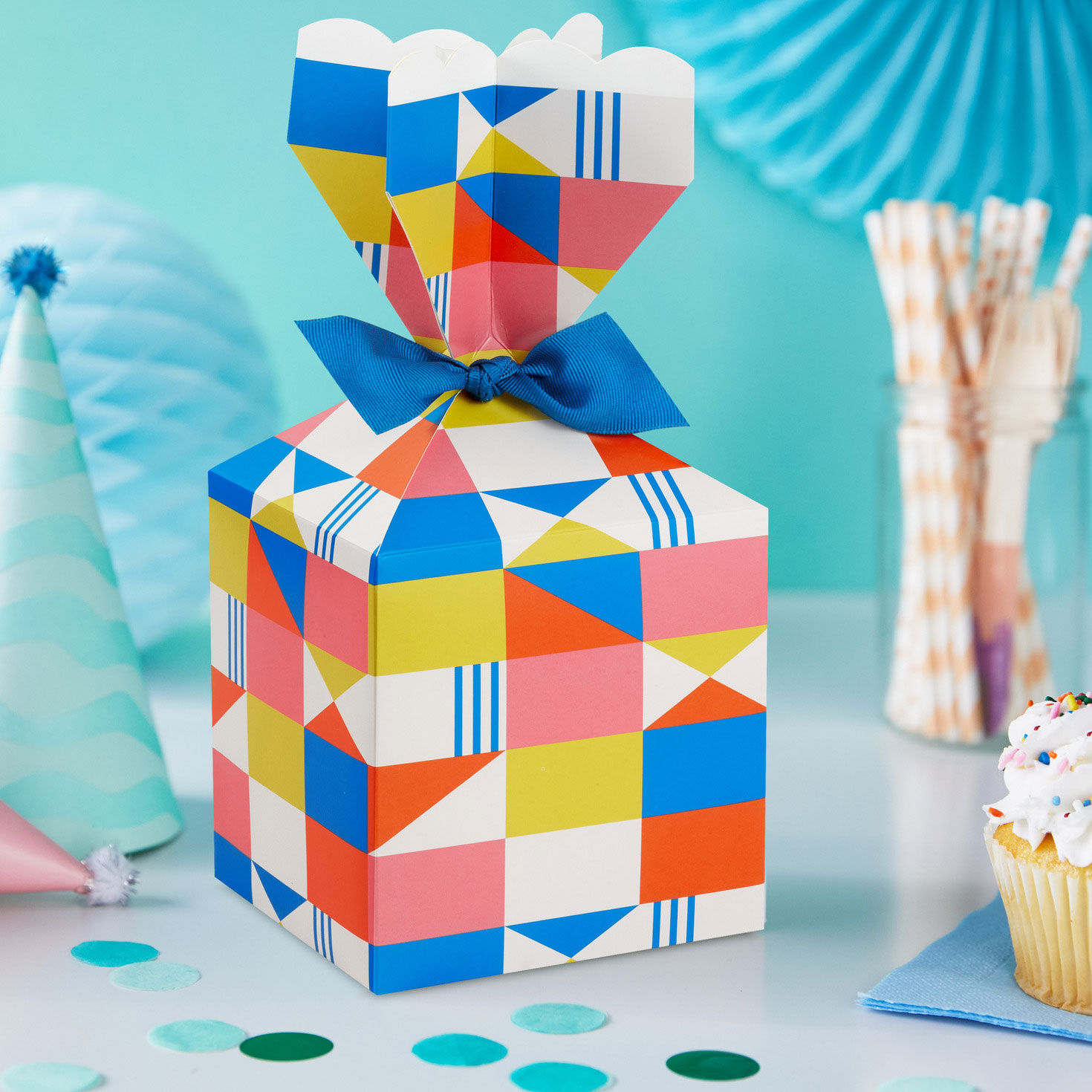 Colorful Geometric Vertical Treat Box With Ribbon  image number 2