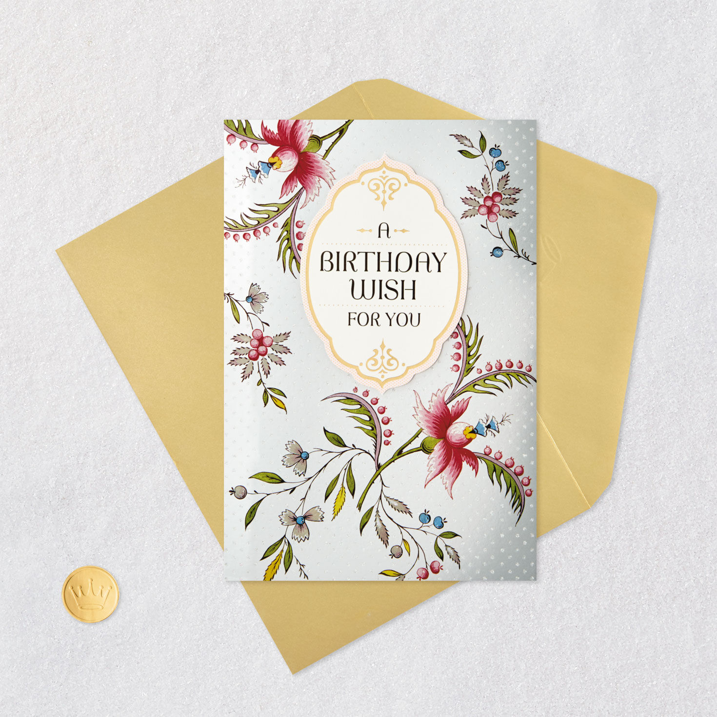 Pink and Green Floral Birthday Card Card Front with Envelope and Gold Seal image number 5