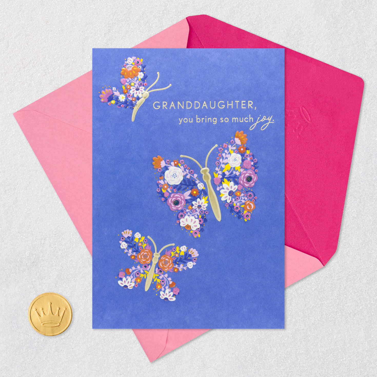 Floral Butterflies Mother's Day Card for Granddaughter Card Front with Envelope and Gold Seal image number 5