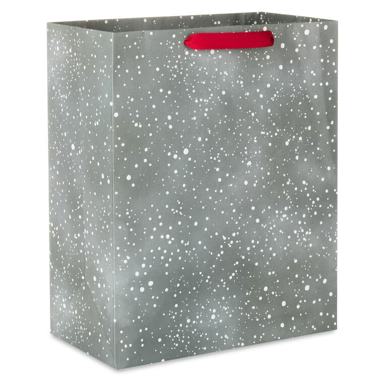 13" Dots of Snow on Gray-Green Large Holiday Gift Bag