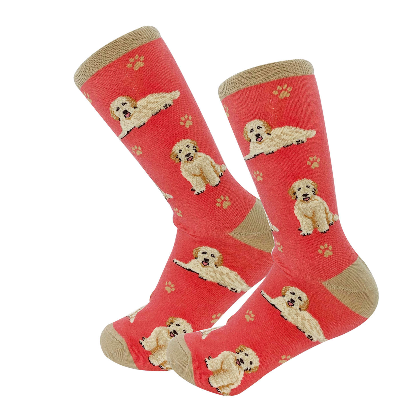 Goldendoodles on Red Novelty Crew Socks  image number 1