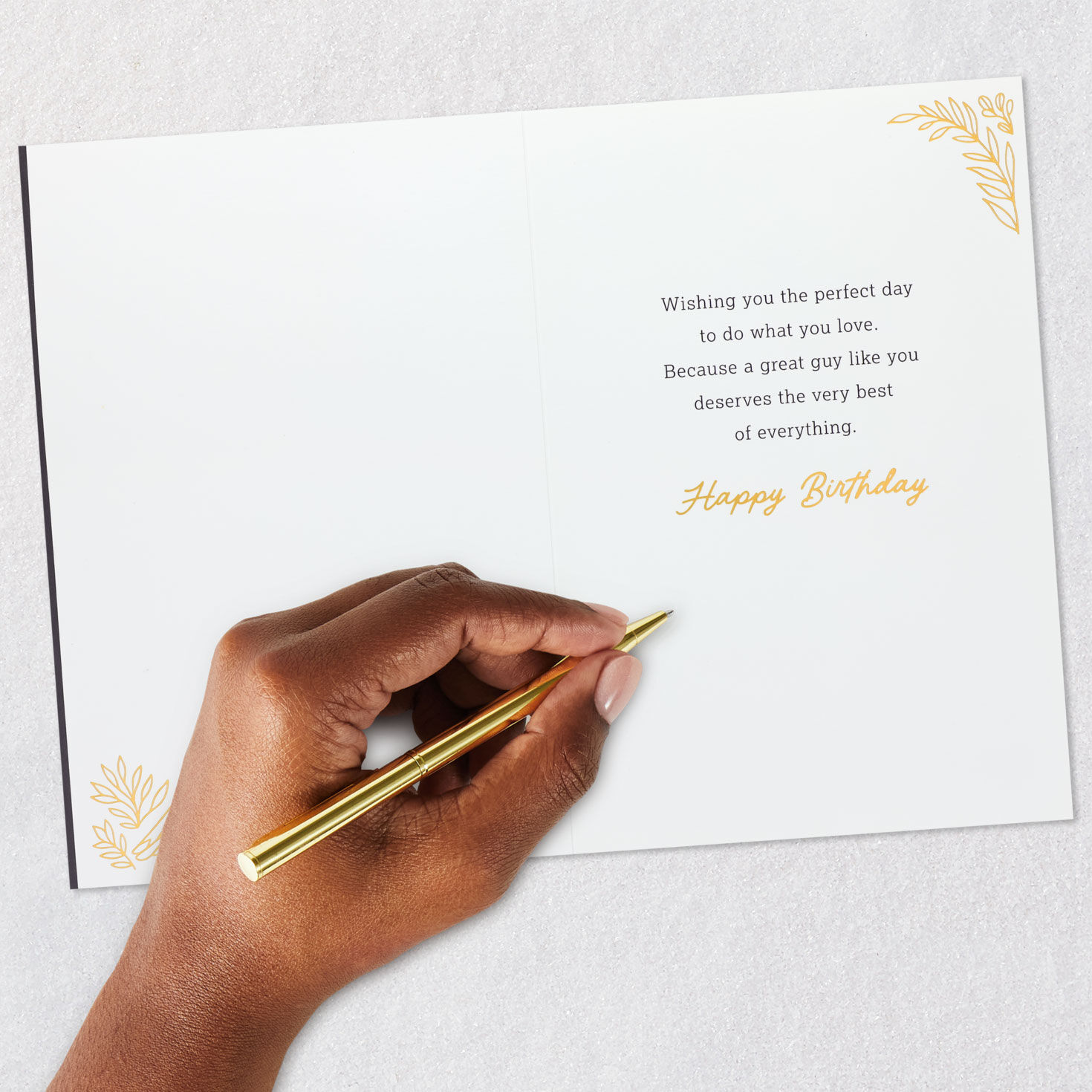 Faux Leather Bird and Greenery Son Birthday Card signing card image number 6