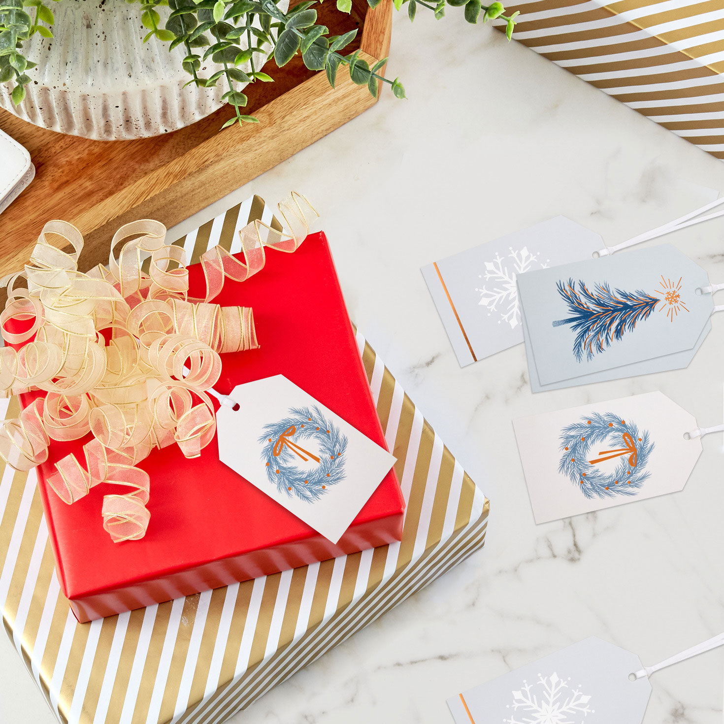 Blue Gray and Copper Winter Holiday Gift Tags in use image number 2