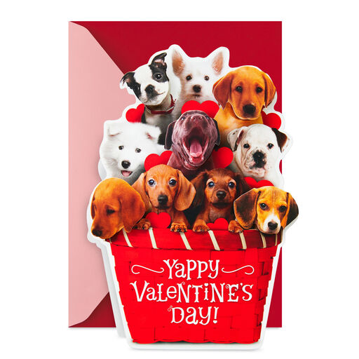 Puppies in Basket Funny Musical Valentine's Day Card, 