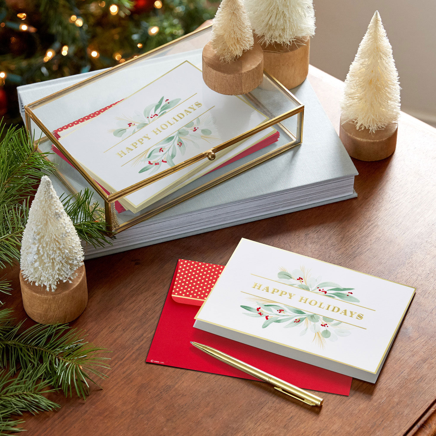 Elegant Greenery Boughs Boxed Christmas Cards In use image number 7
