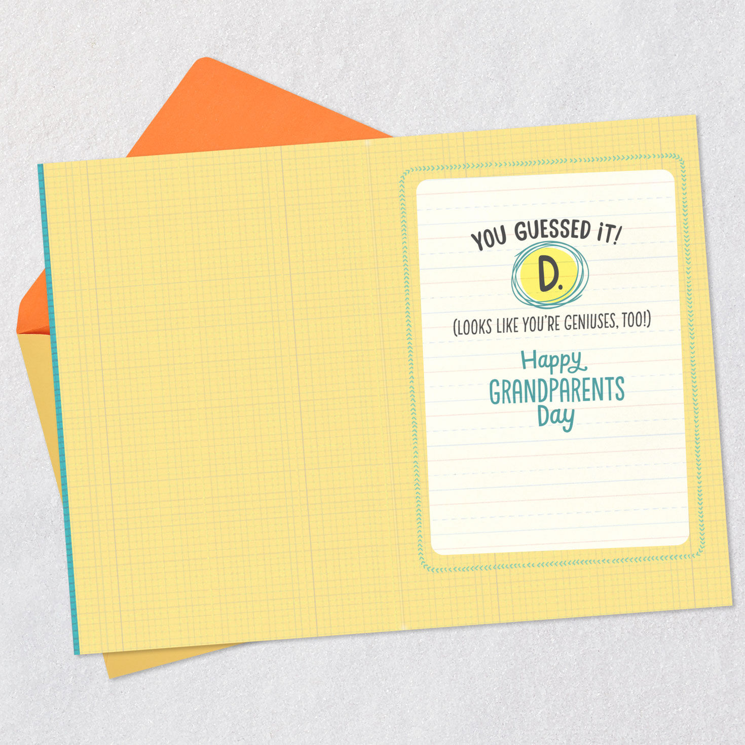 Teal Notebook Paper Quiz Grandparents Day Card Open card with envelope image number 3