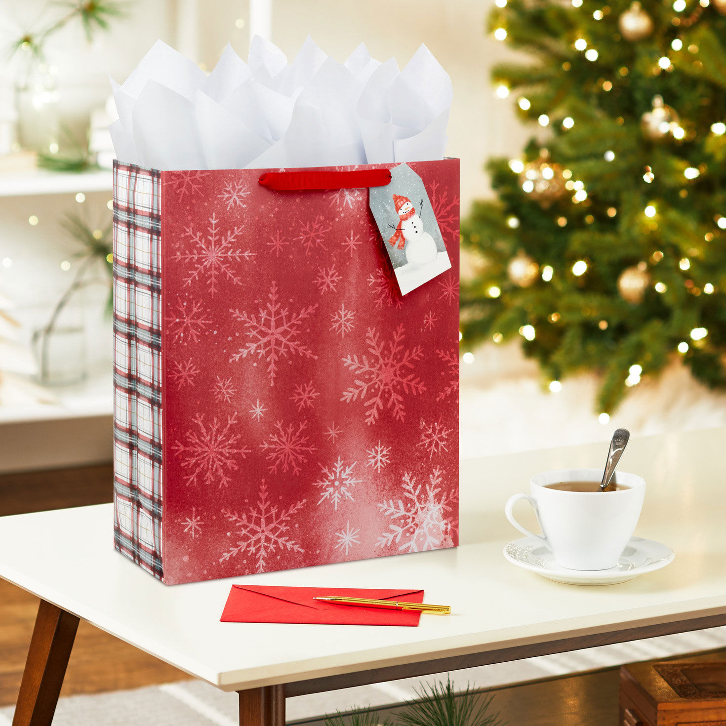 15.5" Subtle Snowflakes on Barn Red Extra-Large Holiday Gift Bag for only USD 4.99 | Hallmark