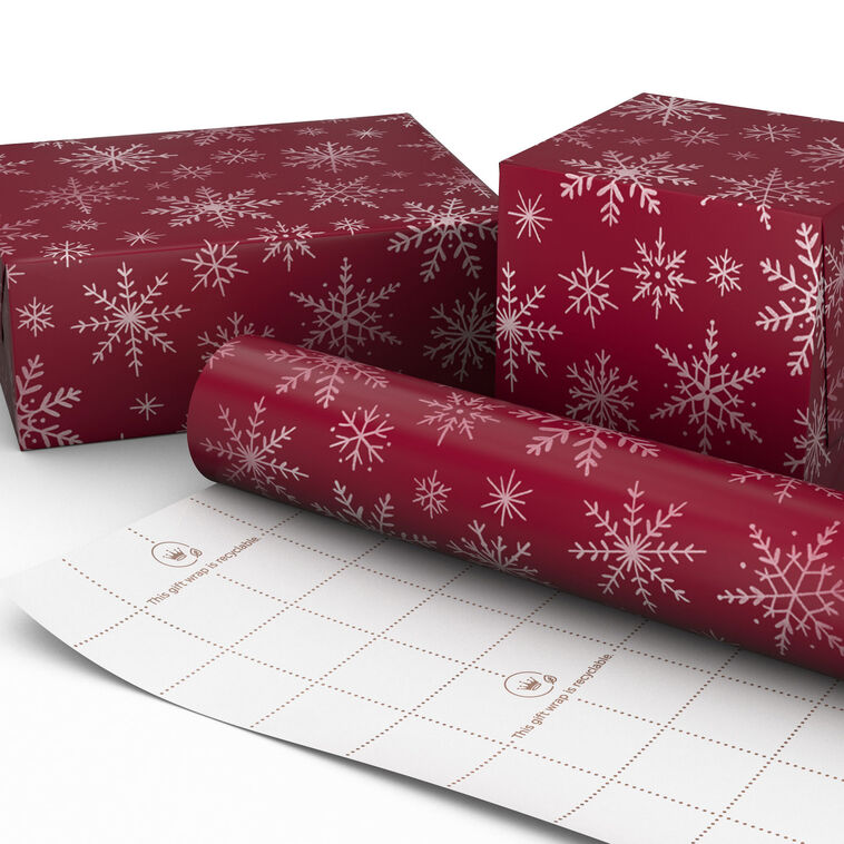 Snowflakes on Red Christmas Wrapping Paper Roll Wrapped pkg image number 2