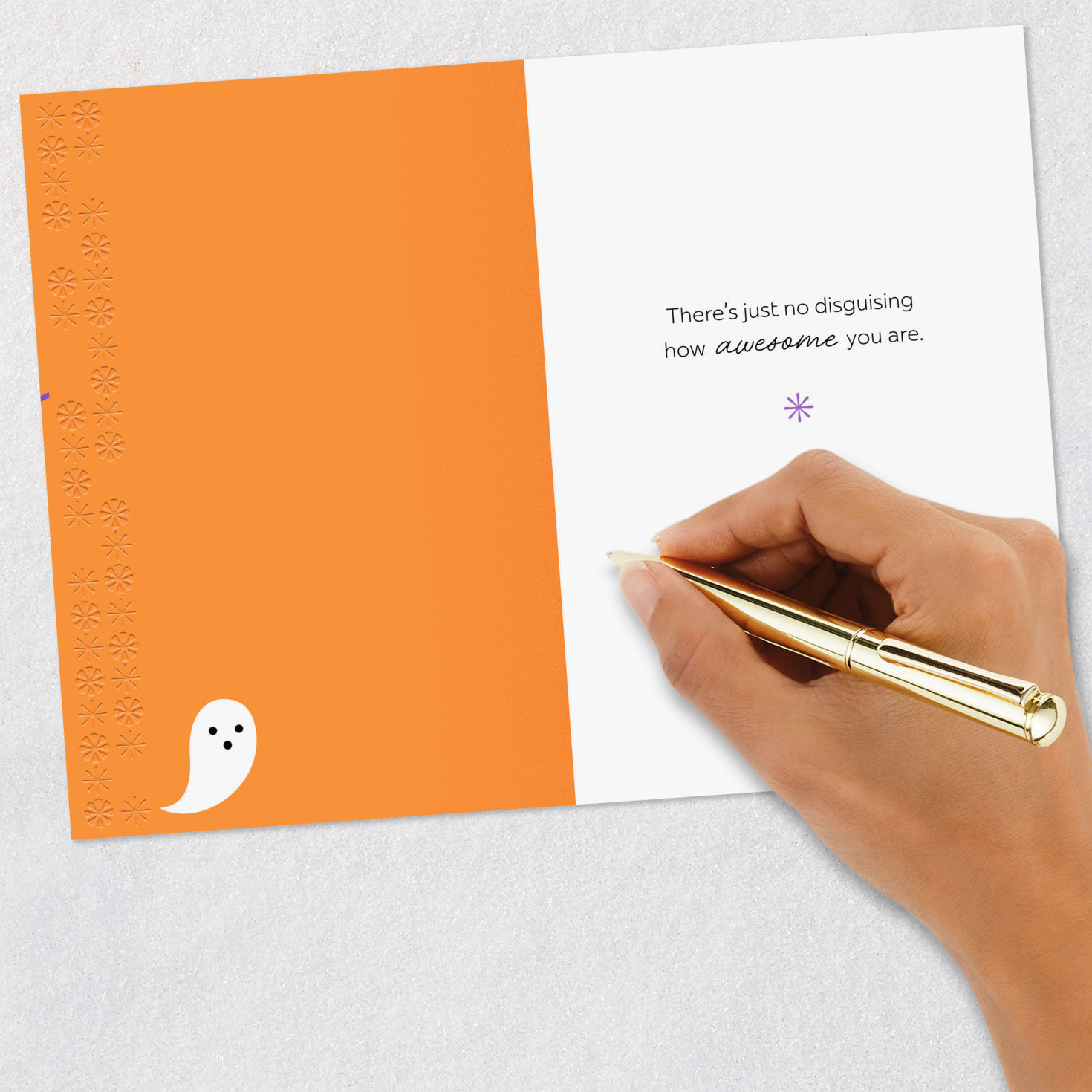 Ghosts on Orange and Purple Halloween Card Signing card image number 6