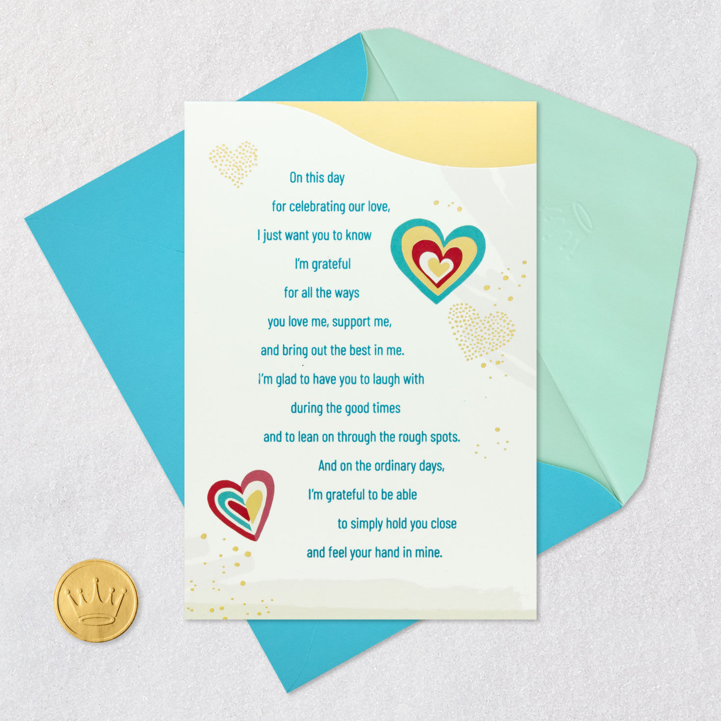 Colorful Hearts Anniversary Card for Husband Card Front with Envelope and Gold Seal image number 6