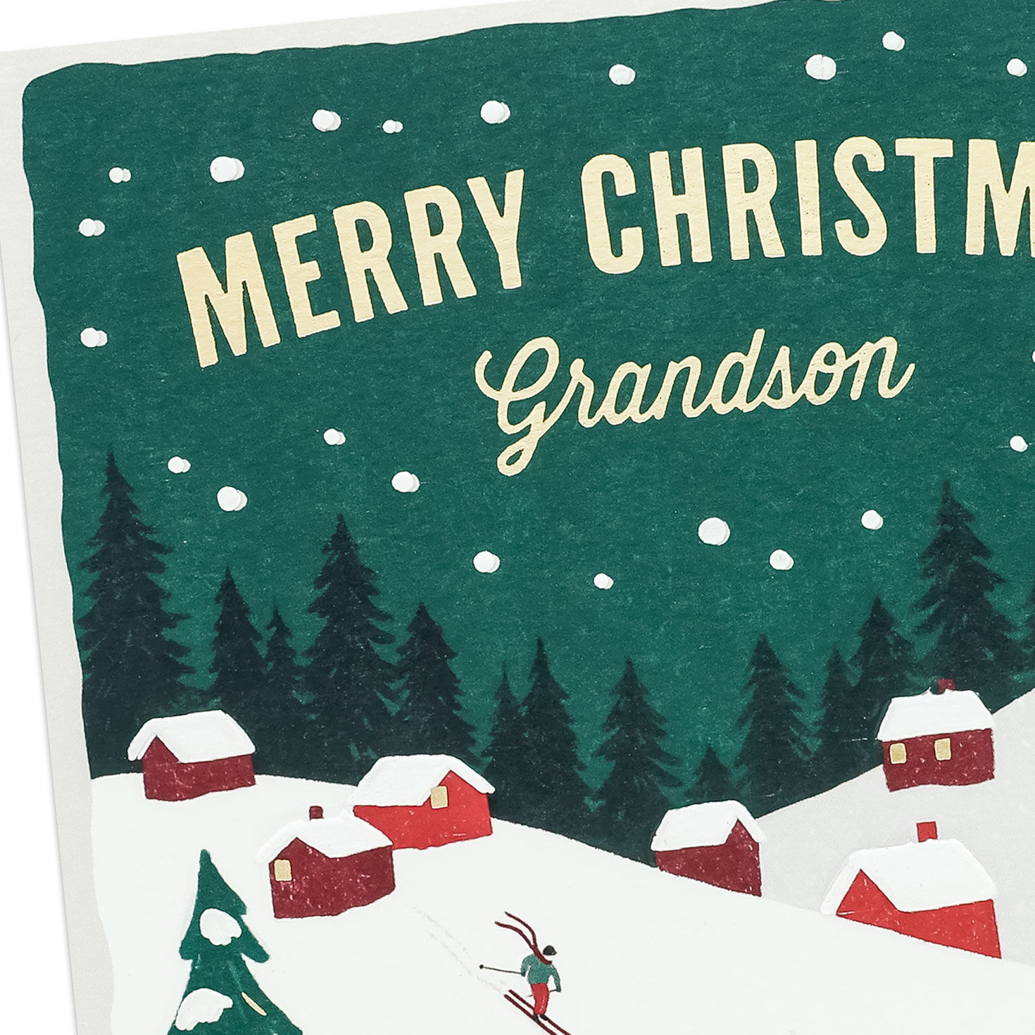 Vintage Ski Scene Christmas Card for Grandson Card Front Detail image number 4