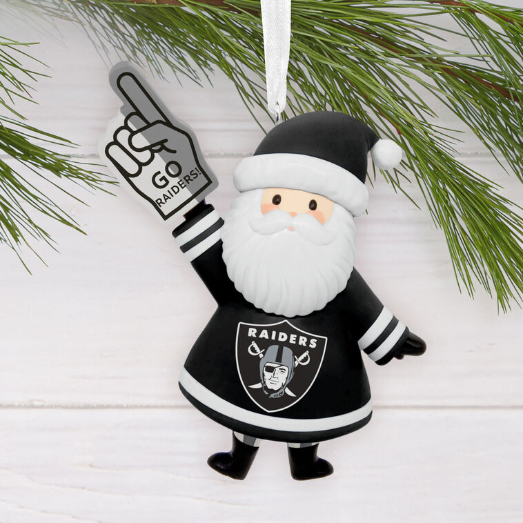 Las Vegas Raiders Santa Fan Christmas Ornament hanging on tree image number 2