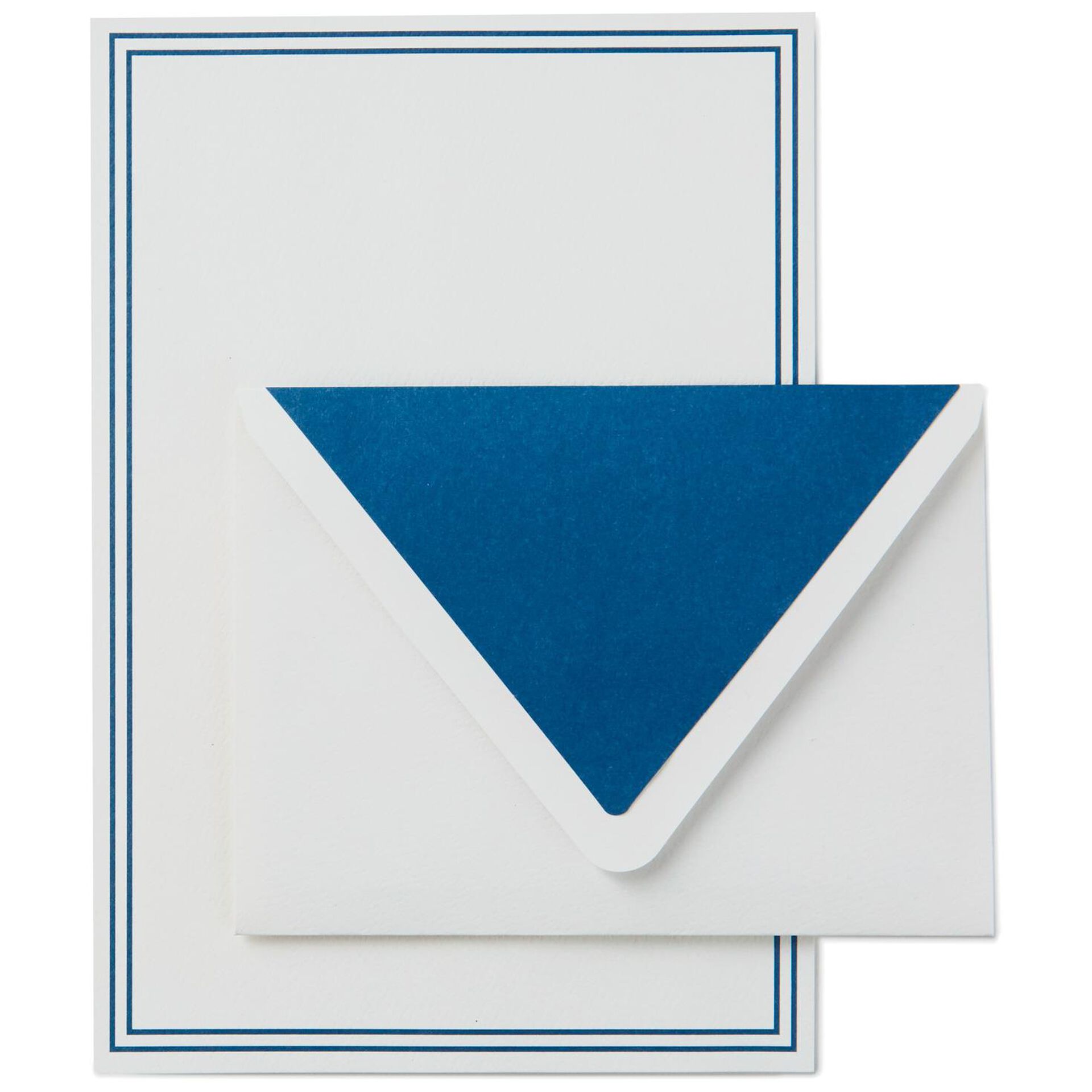 White and Navy Paper and Envelopes Stationery Set, Box of 20 Designed