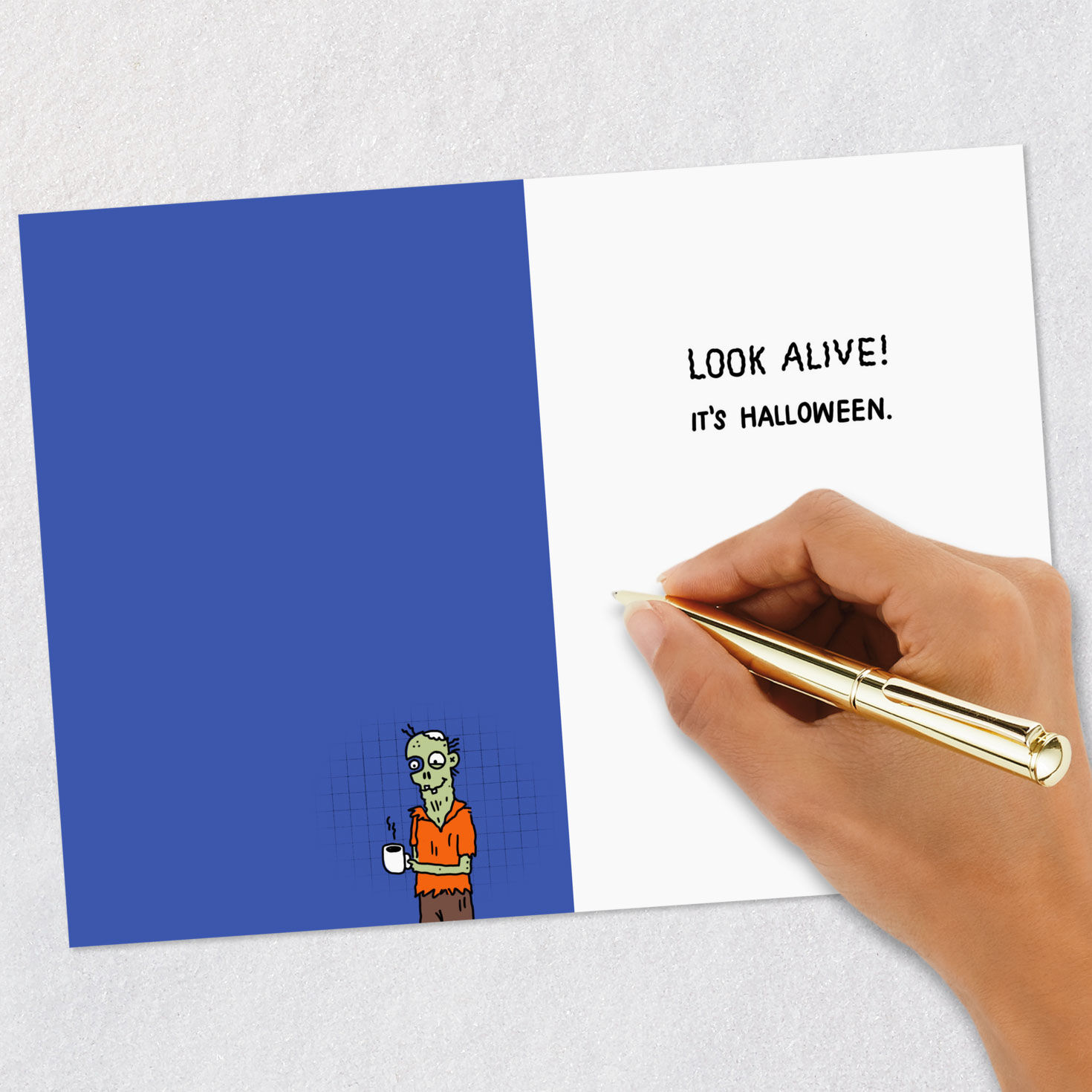 Zombie Without Coffee Funny Halloween Card Signing card image number 6