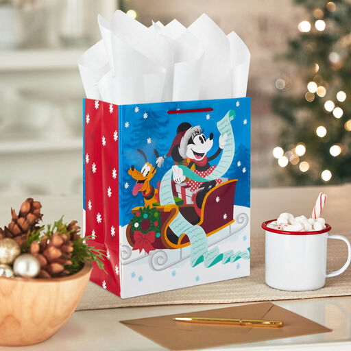 9.6" Disney Minnie Mouse and Pluto Medium Christmas Gift Bag, 
