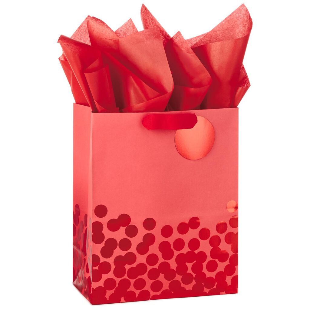 red foil dots large gift bag with tag and tissue 13 gift bags