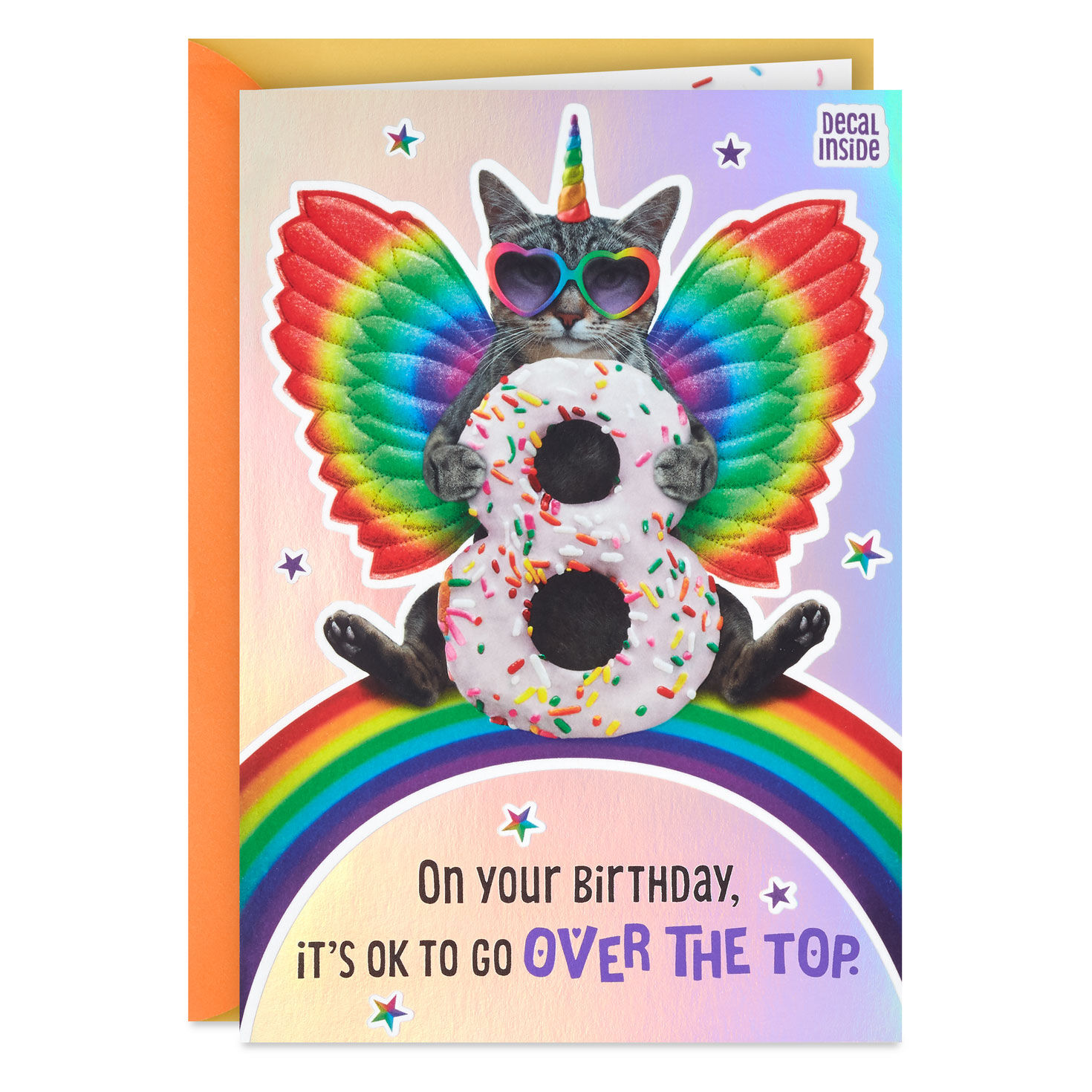 Go Over the Top Unicorn Cat 8th Birthday Card With Decal for only USD 5.99 | Hallmark